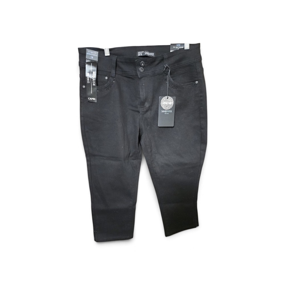Sandpiper Denim Black Capri Super Stretch Mid Rise Bling Jeans Size 16 0459